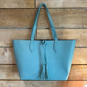 Italian Saffiano Leather Shoulder Tote Bag | Teal Blue - Made in Italy
